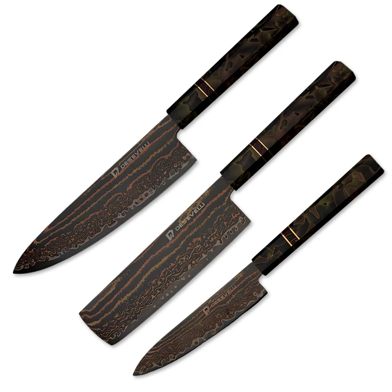 Factory Direct Damascus Steel Chef Knife with Patterned Blade