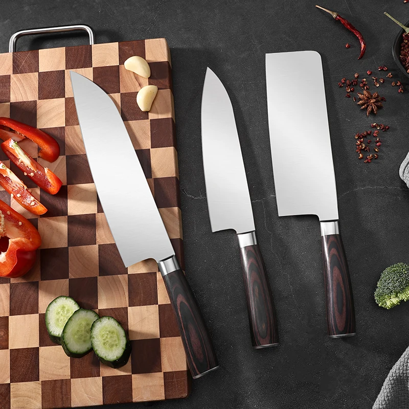  3-Piece Kitchen Knife Set with Rosewood Handles and Stainless Steel Blades

