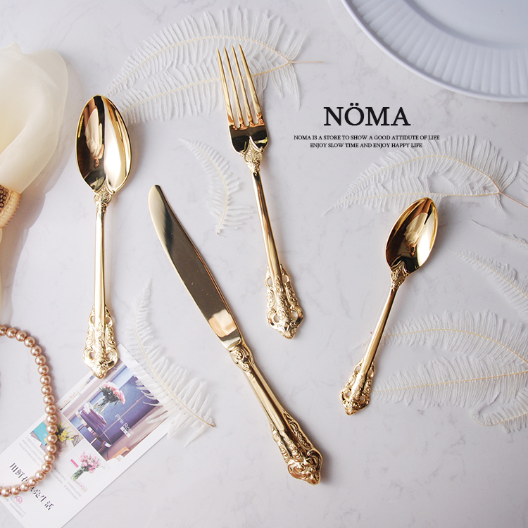  Vintage-style gold stainless steel cutlery set with classic design