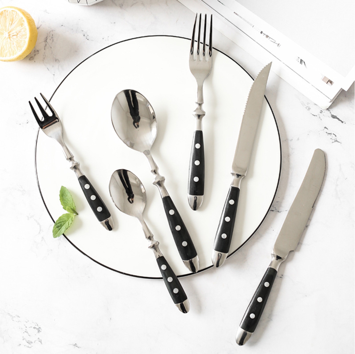 Portable stainless steel knife fork spoon travel cutlery set with case

