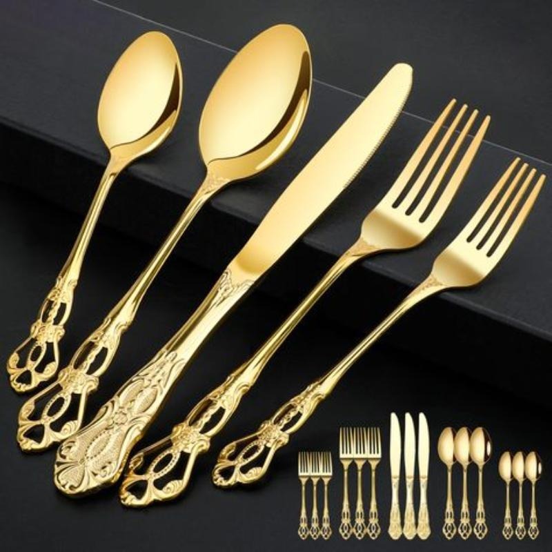 Elegant stainless steel cutlery set for wedding banquets with knife, fork, and spoon

