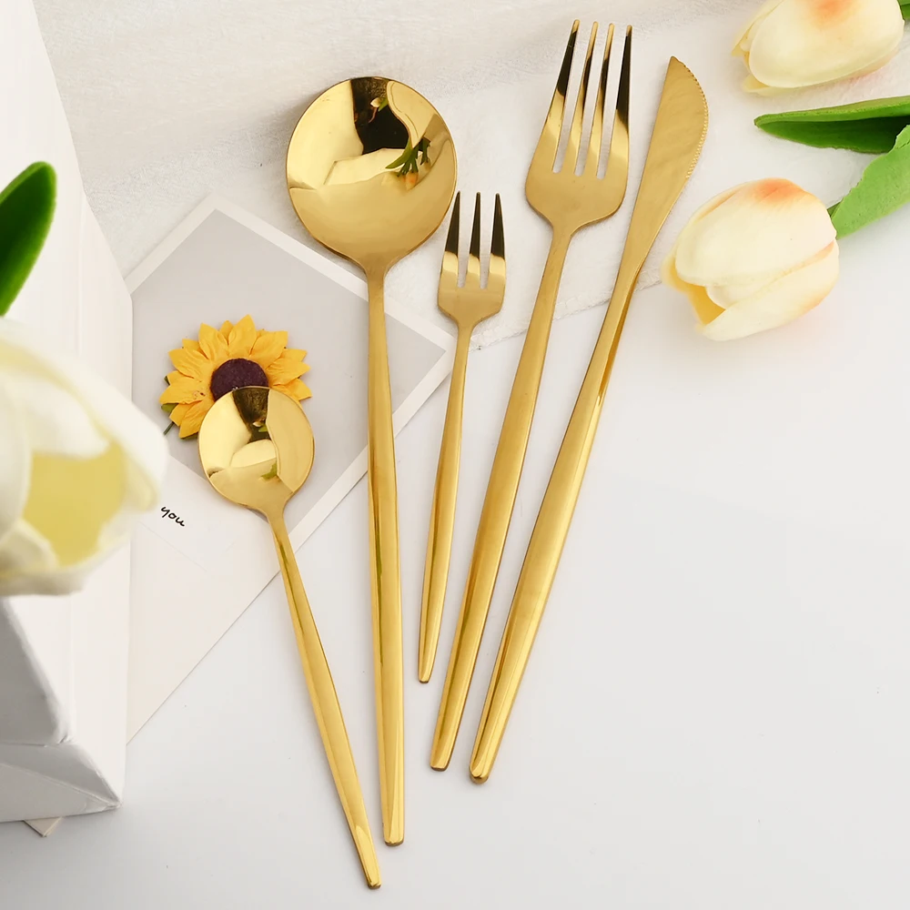Stainless steel kitchen cutlery set including fork, spoon, and knife

